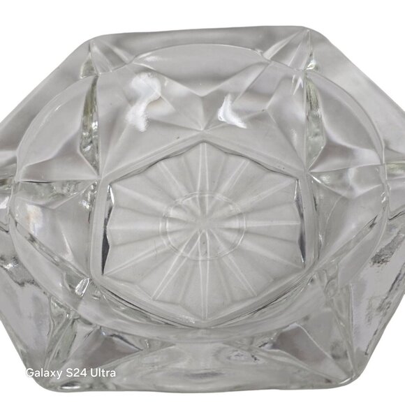 Vintage 90s Clear Glass Hexagonal Star Ashtray Geometric Heavy Duty Retro Decor - Picture 4 of 6